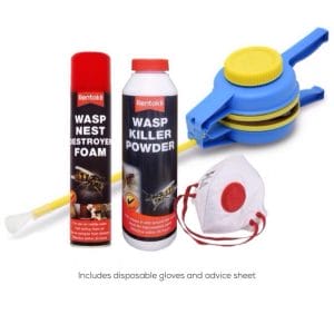 Wasp Nest Killer Kit incl. Rentokil Wasp Nest Killer Foam, Powder, Bellow Duster and Protective Gloves & Mask